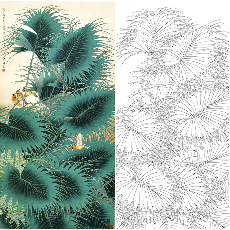 白描底稿-工笔花鸟-周彦生梅雨初晴-qn09