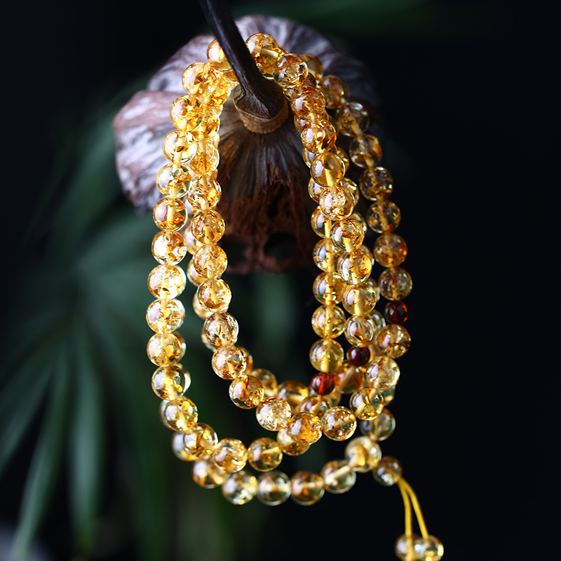 【落花】108颗天然花珀佛珠手串