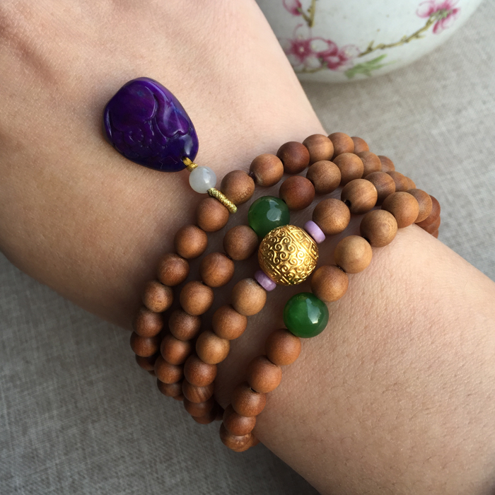 3d足金回纹珠舒俱来老山檀108手链