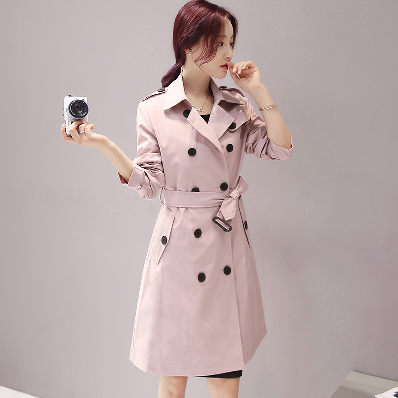 春秋新品女装双排扣中长款风衣外套 初唯