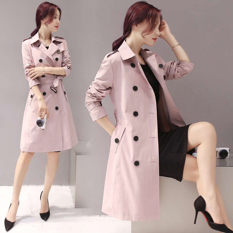 春秋新品女装双排扣中长款风衣外套 初唯