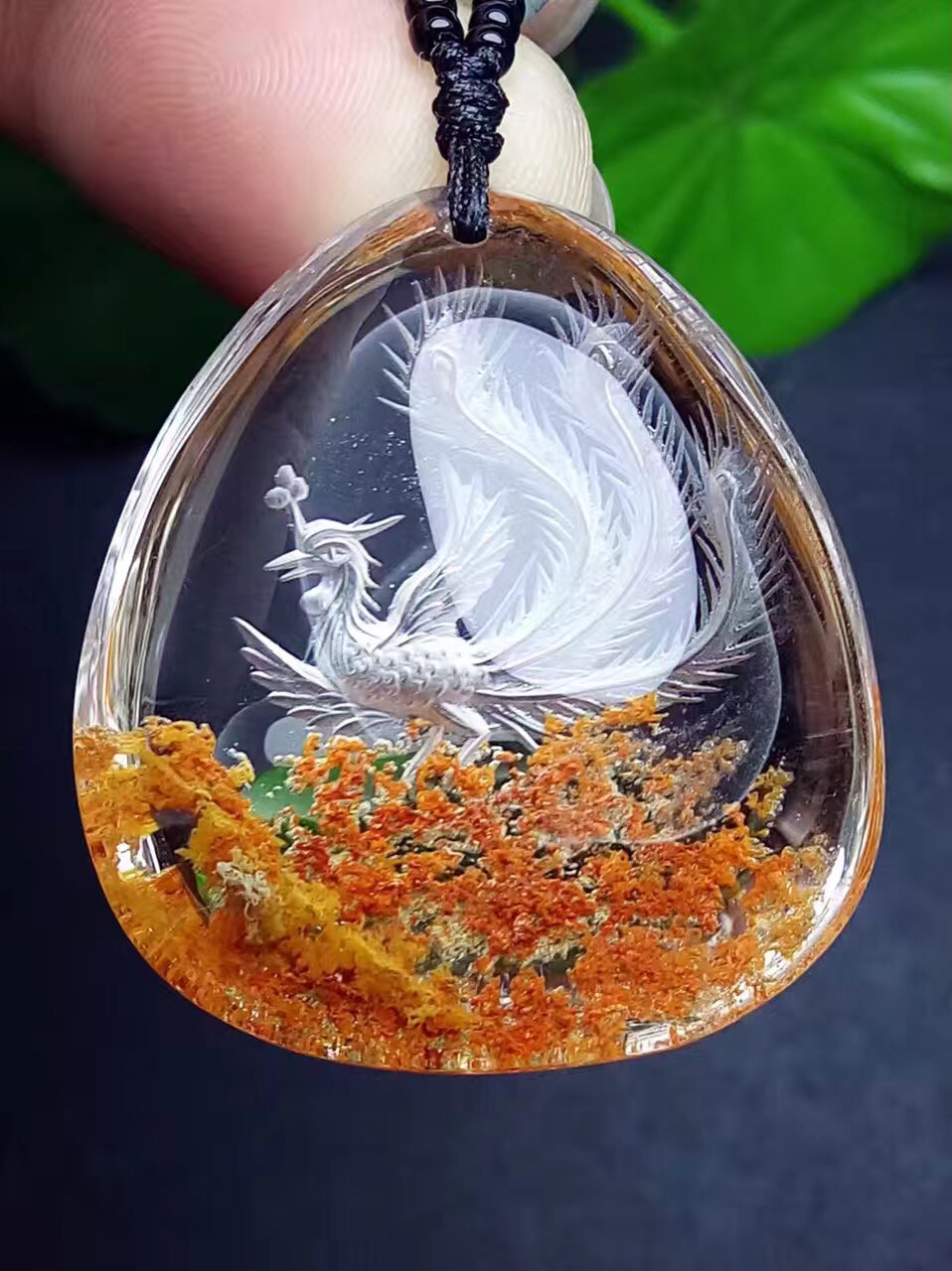 天然彩幽灵内雕凤凰吊坠