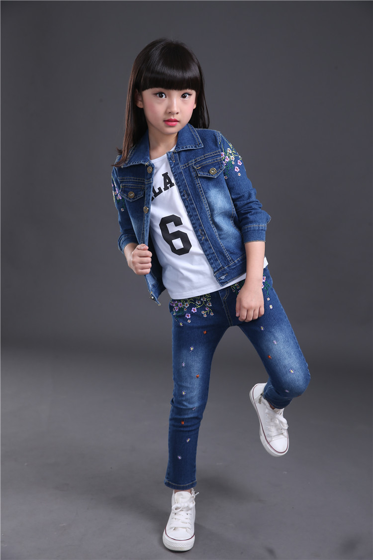 儿童新款男童女童牛仔套装中大童3件套 丽馨