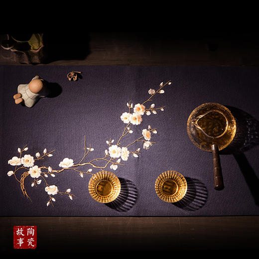 茶道配件-茶席-短款腊梅深蓝【茶席】30cm*55cm 商品图1
