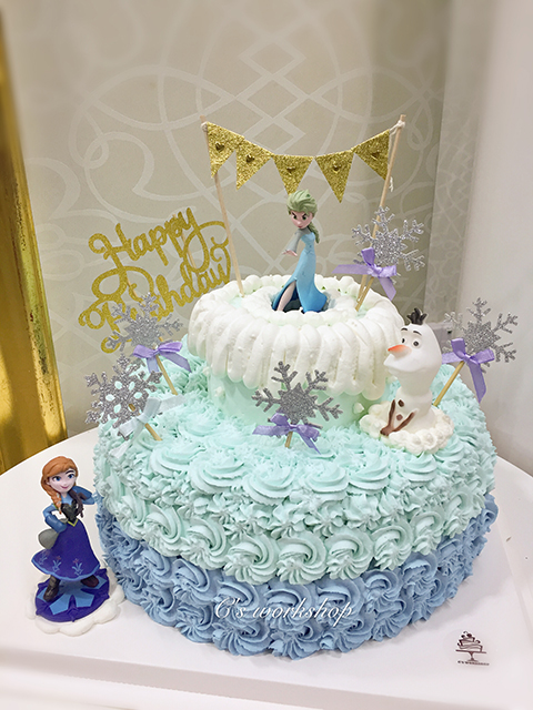 迪士尼 冰雪奇缘 艾莎elsa双层场景水果忌廉蛋糕(下层是水果忌廉,上层