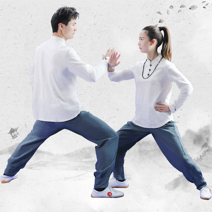 大拳师皱麻男女太极服透气吸汗男女太极表演服太极练功服