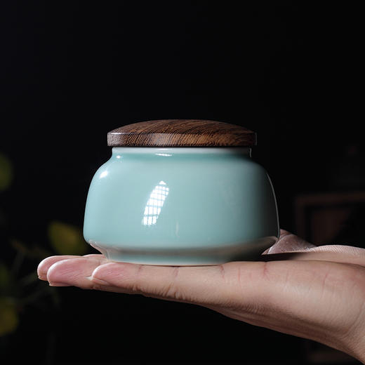 尚唐丨龙泉青瓷 小茶叶罐 青木茶叶罐  陶瓷密封罐 鸡翅木木盖   商品图2