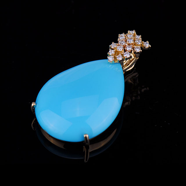 已售18k黄金镶钻绿松石水滴形吊坠