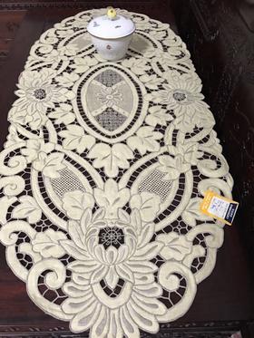 老外贸手绣纯亚麻长椭圆多用巾82*37cm