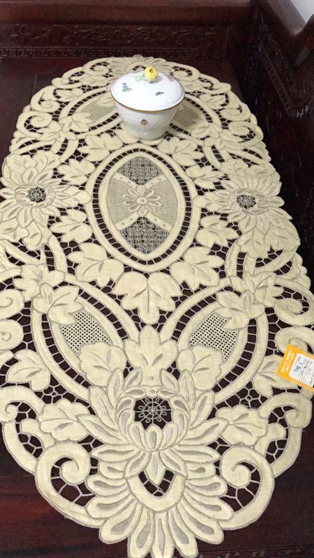 老外贸手绣纯亚麻长椭圆多用巾82*37cm 商品图1