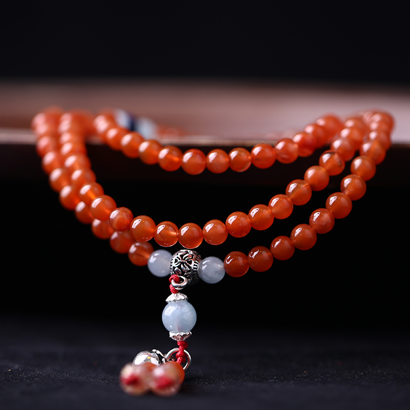 天然冰糯种南红配青金石108颗佛珠长串 辟邪