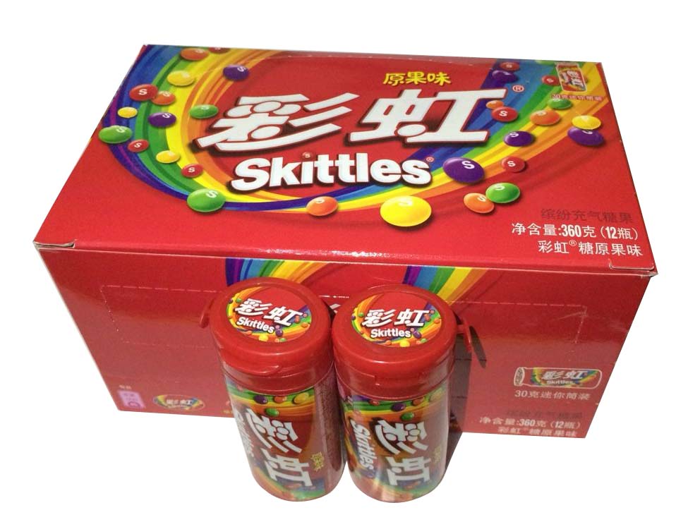彩虹(箭牌)原果味彩虹果汁糖(原果味~粒状~硬塑料盒/桶)11462_30克