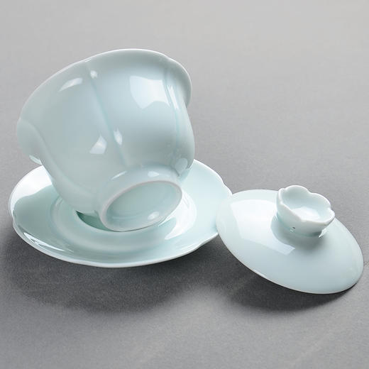 永利汇粉青瓷莲花型盖碗三才茶碗盖杯敬茶杯陶瓷功夫茶具配件 商品图3