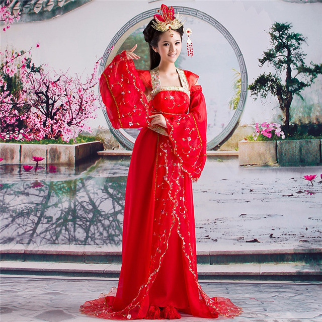 风格汇美新款古代服装女汉服红色古代新娘装唐