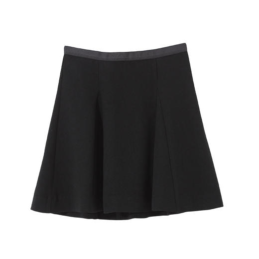 初语 净色a字裙摆三角褶半裙文艺短裙黑色女裙8711736003