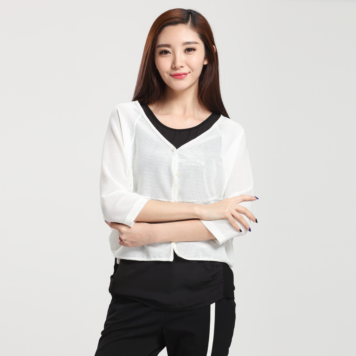 水淼春夏新款大码女装开衫女短款防晒服网衫女开衫s1026x6267