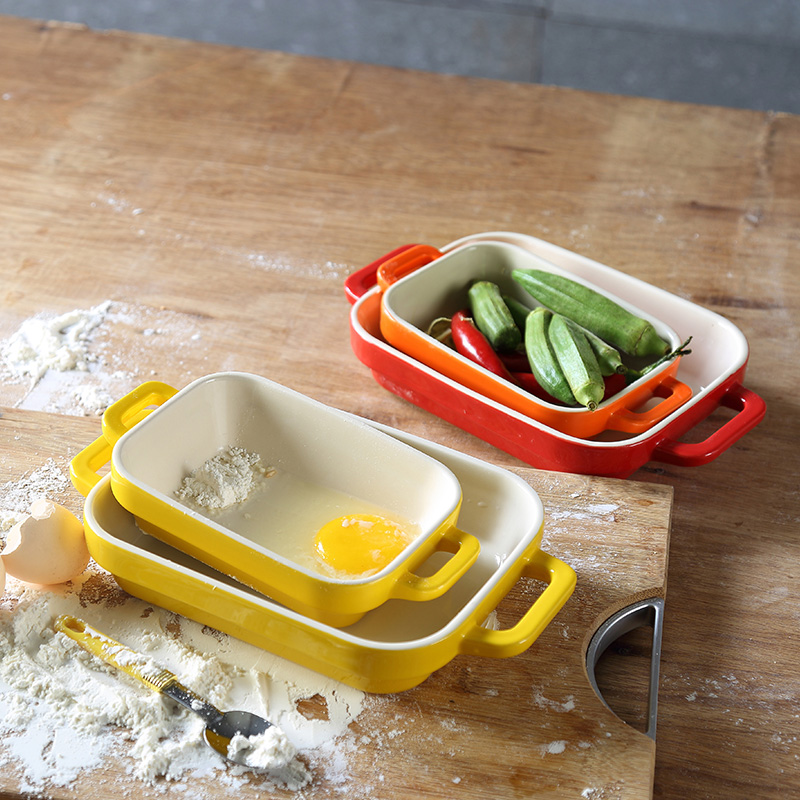 【28集市】家用双耳陶瓷烤盘长方形烤箱餐具盘焗饭烘焙芝士西餐盘