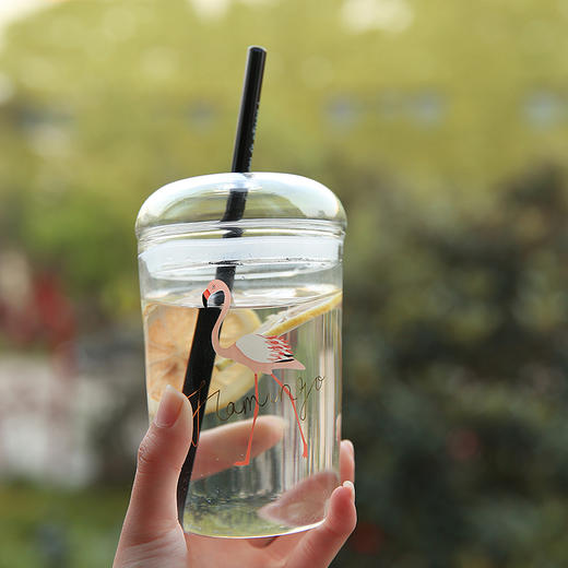 可爱女生玻璃杯 带盖 学生小清新透明便携水杯男女式个性吸管杯