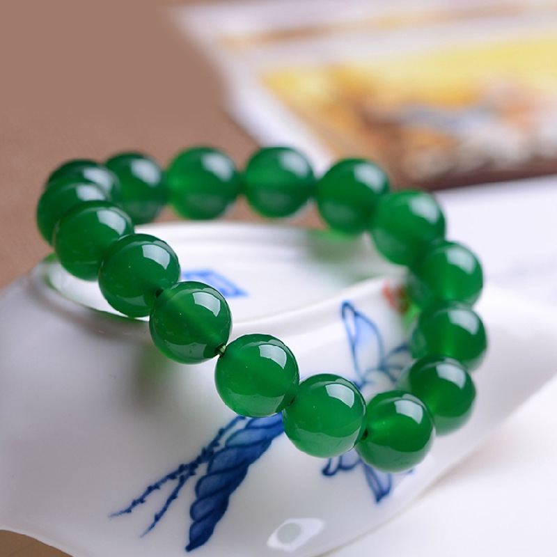 天然巴西绿玉髓圆珠单圈手链 绿玛瑙手链 绿玛瑙圆珠手饰