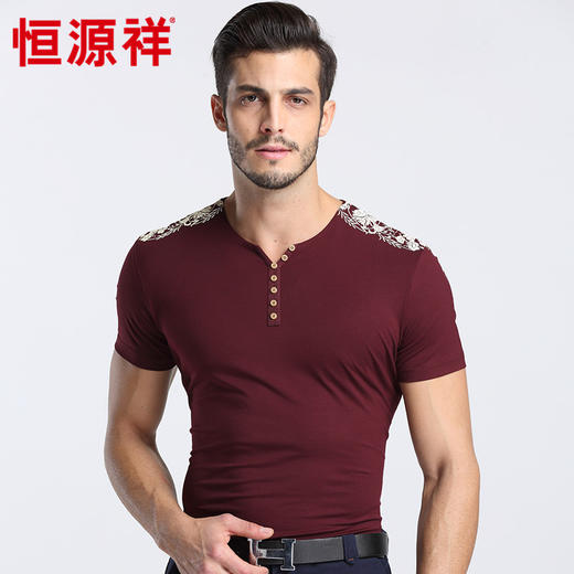 恒源祥男士夏季新款休闲V领短袖T恤 01166013 商品图4