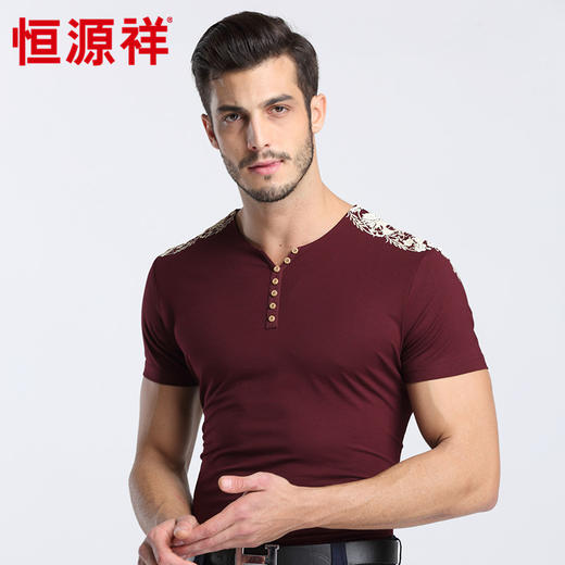恒源祥男士夏季新款休闲V领短袖T恤 01166013 商品图3