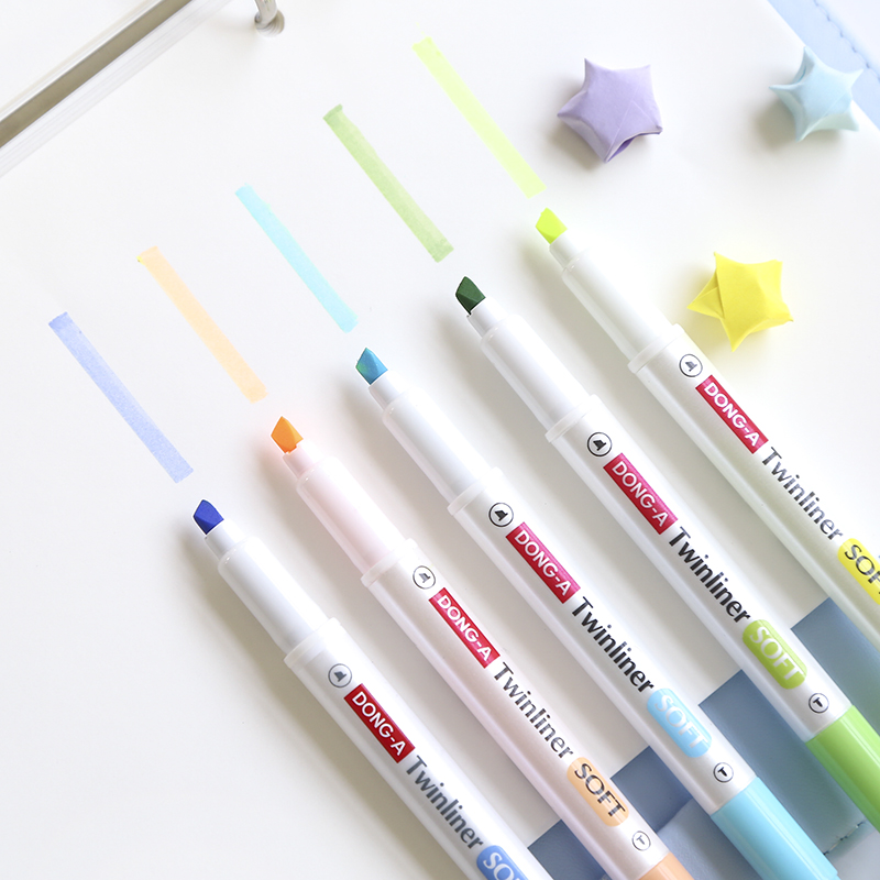 三年二班文具 双头荧光笔圆头斜头标记笔学生手帐记号笔 12色可选