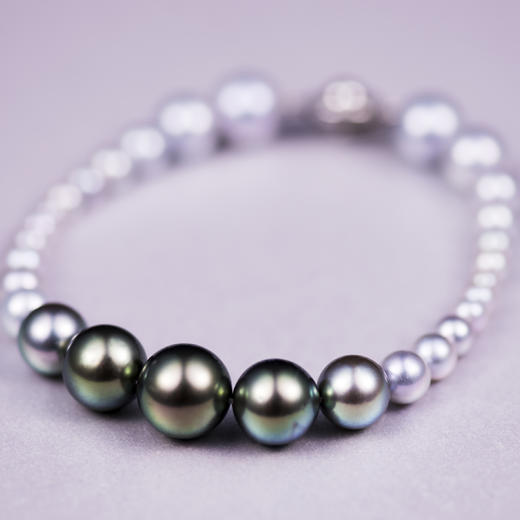 「夜雨」黑白珠渐变手链 商品图1