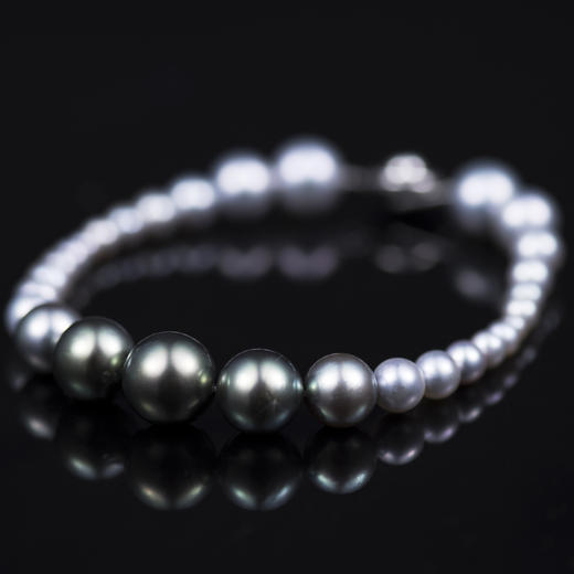 「夜雨」黑白珠渐变手链 商品图0