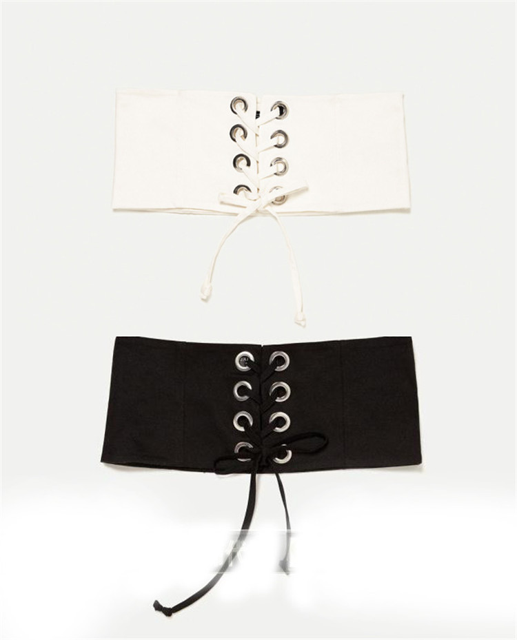 原价15欧 zra新款 女式白色黑色百搭 金属环 饰抽绳系带 束腰 腰封