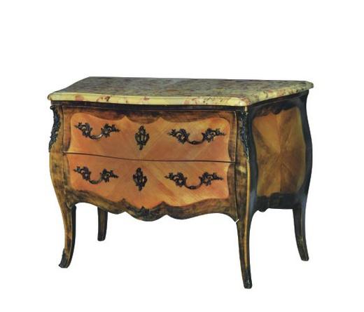 路易十五风格硬木拼花帖皮鎏金铜饰大理石面抽屉柜 商品图0