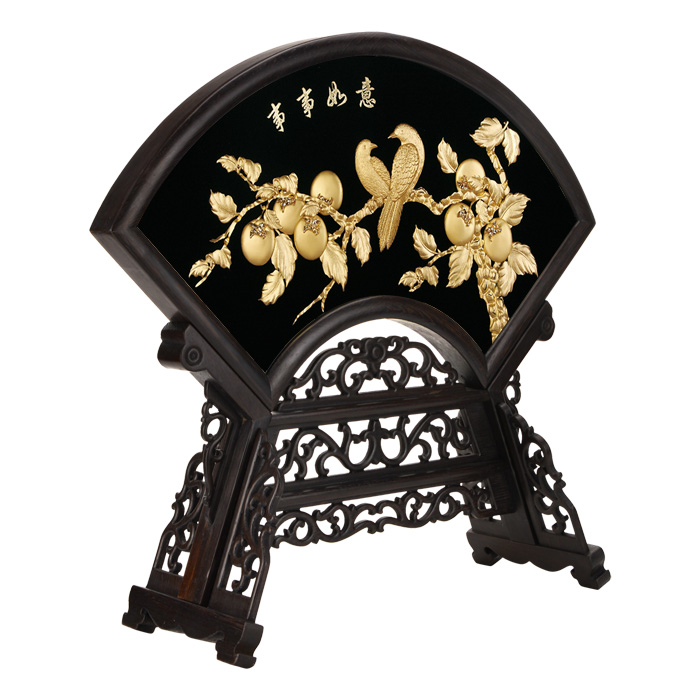 彼达思24k金箔画事事如意扇