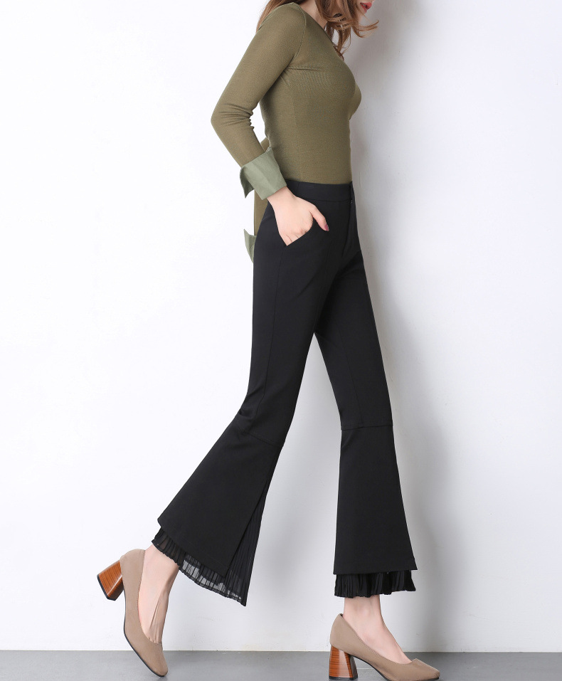 新品前开叉喇叭裤女修身显瘦