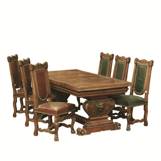 意大利文艺复兴风格延伸桌以及核桃木椅（6把） 商品图0