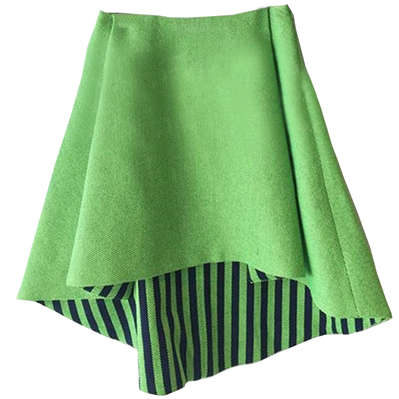 副本职业阿玛施特旗舰店2017春新款前短后长不规则绿色半身裙短裙女