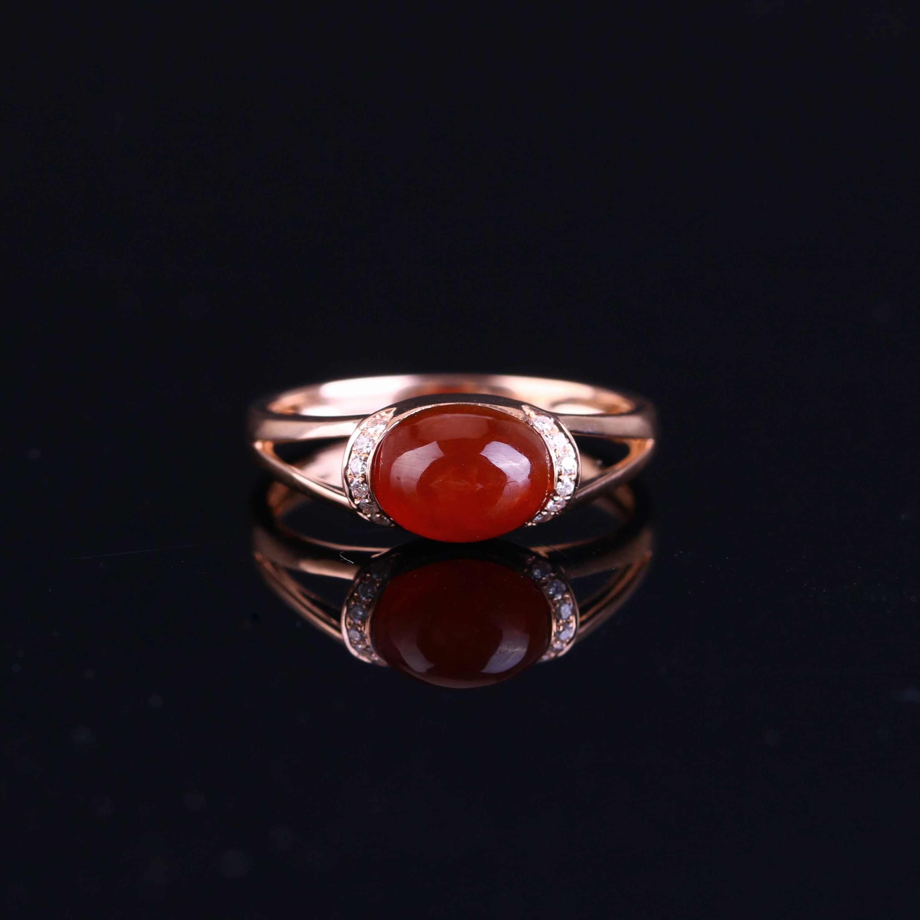 冰种红翡【杏花天】18k金镶戒指|翡翠中的"大家闺秀"|总重2.79g