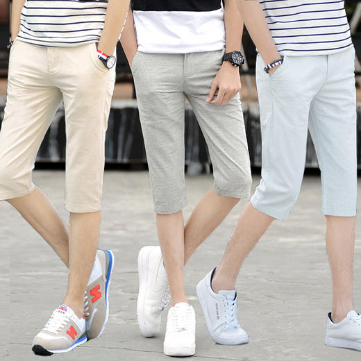 【服饰鞋包】。男式夏季新薄款运动透气七分休闲裤青年时尚修身男士男装裤子潮7 商品图0