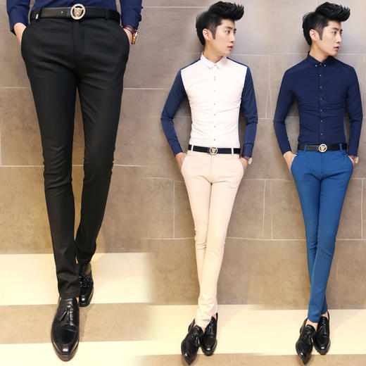 【服饰鞋包】春夏新款男士休闲长裤韩版西裤小脚裤子潮男纯色紧身休闲裤 商品图0