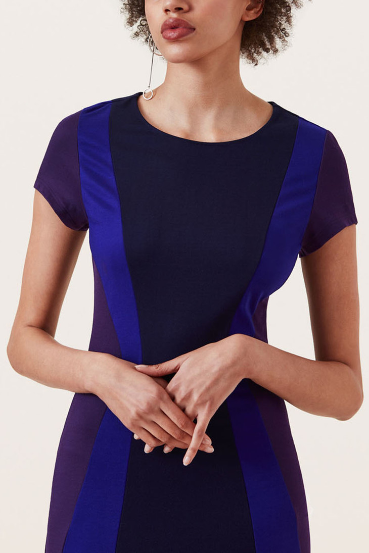 finery 蓝色拼接连衣长裙