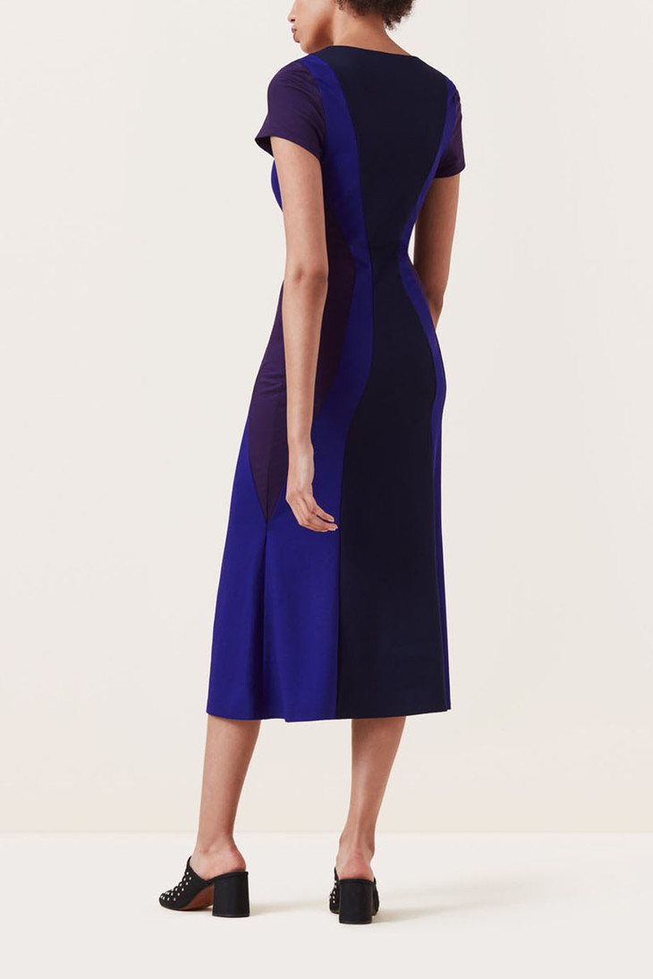 finery 蓝色拼接连衣长裙