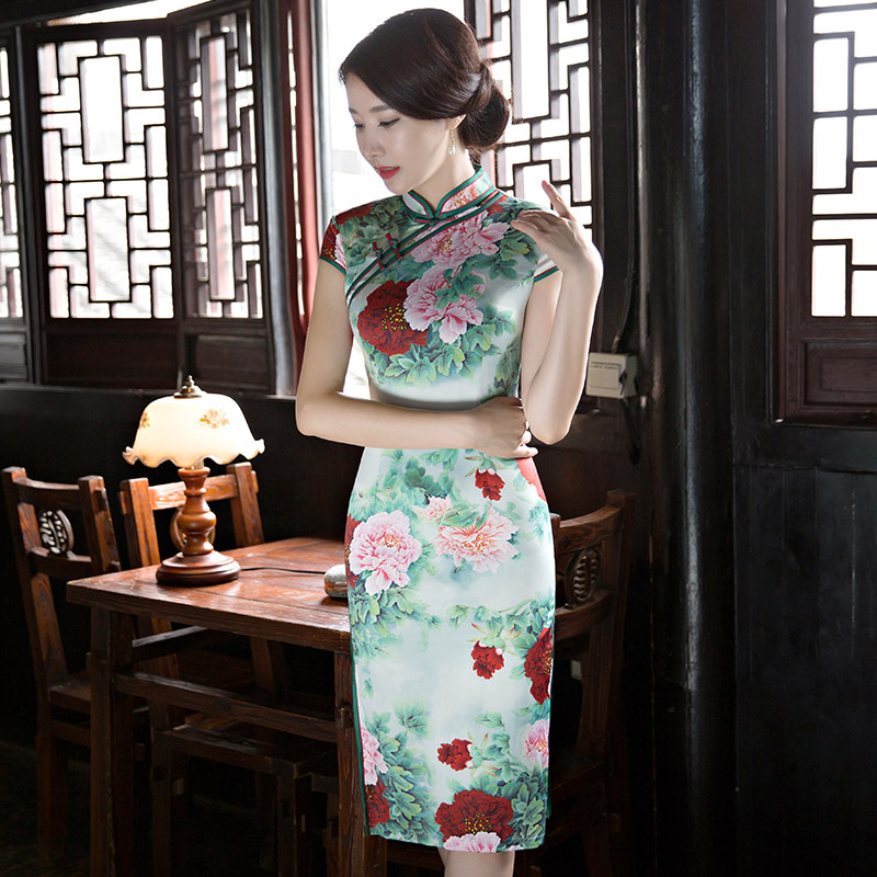 gsj7289富贵牡丹高档旗袍