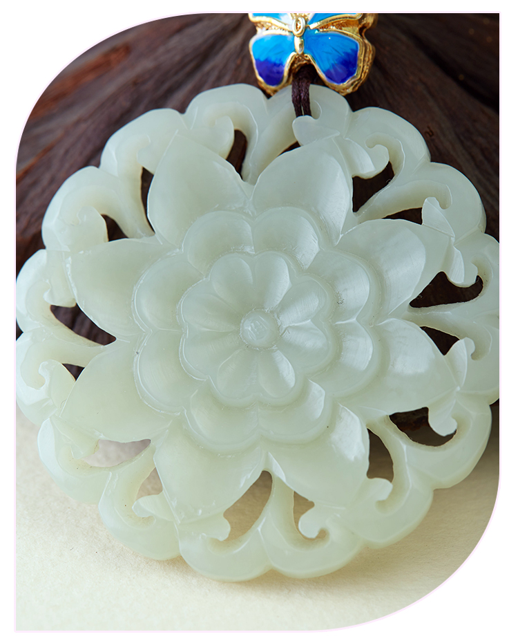 新疆和田玉牡丹玉佩吊坠挂件 正品带证书