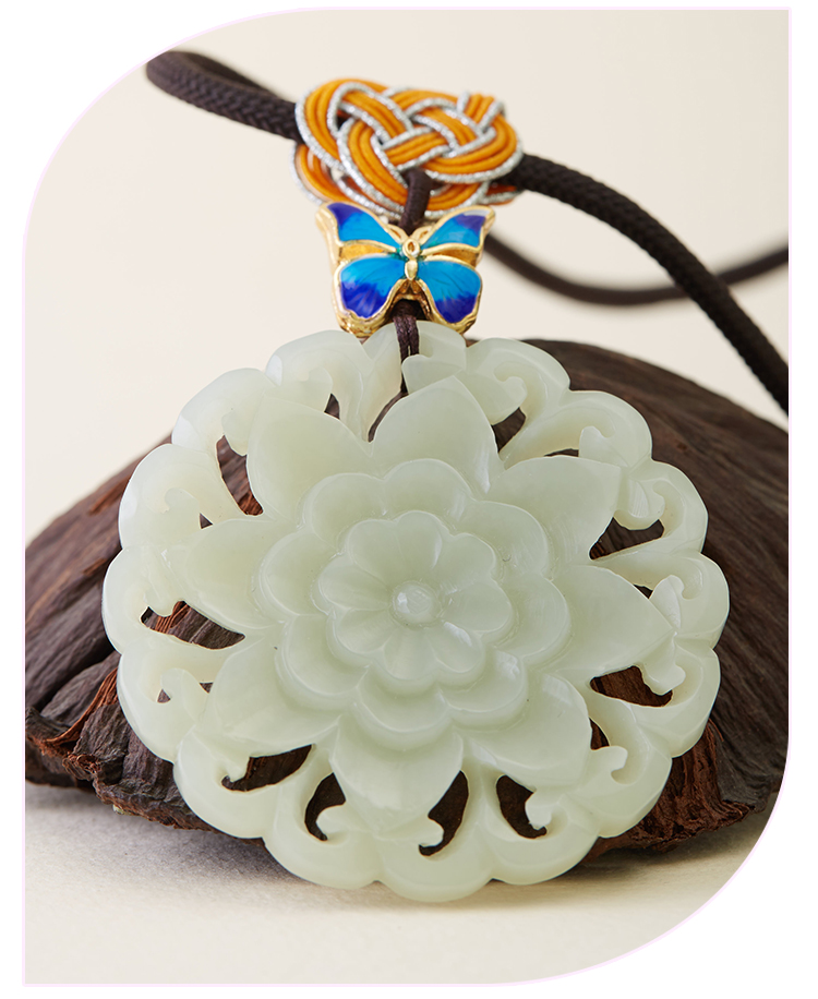 新疆和田玉牡丹玉佩吊坠挂件 正品带证书