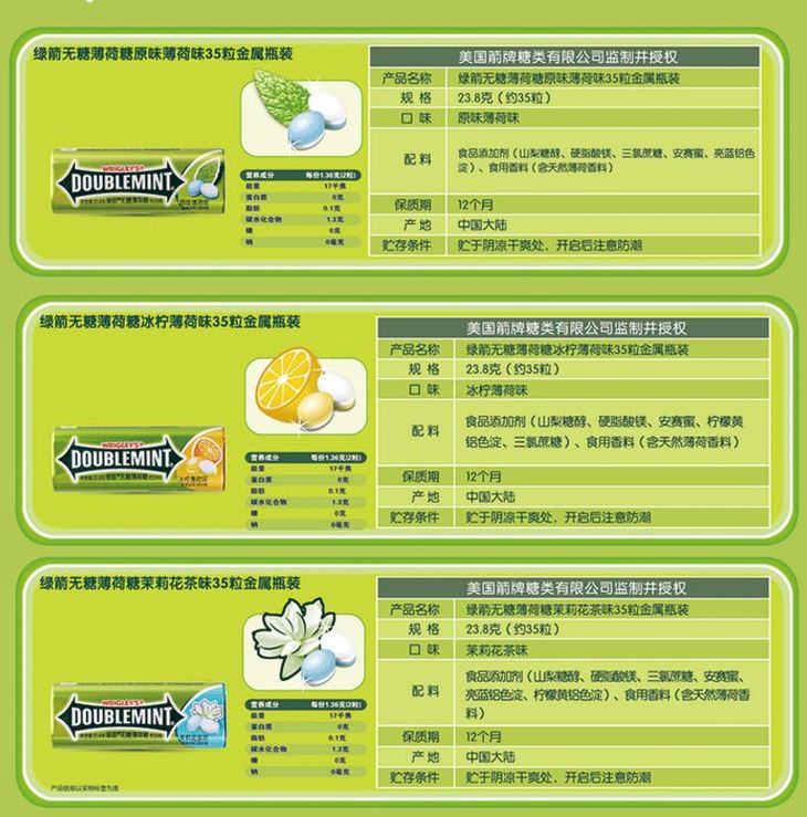 绿箭口香糖配料表图片