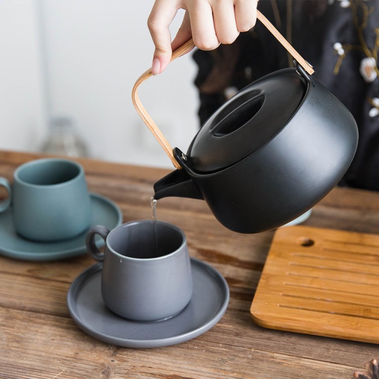 摩登主妇日式禅意简约茶壶陶瓷茶器茶壶大容量水壶泡茶器竹木提手
