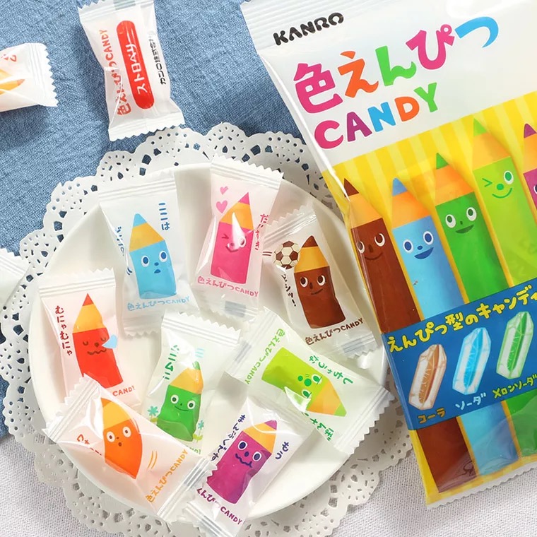 日本进口零食 甘乐kanro 彩色铅笔造型糖8味水果铅笔糖儿童糖果