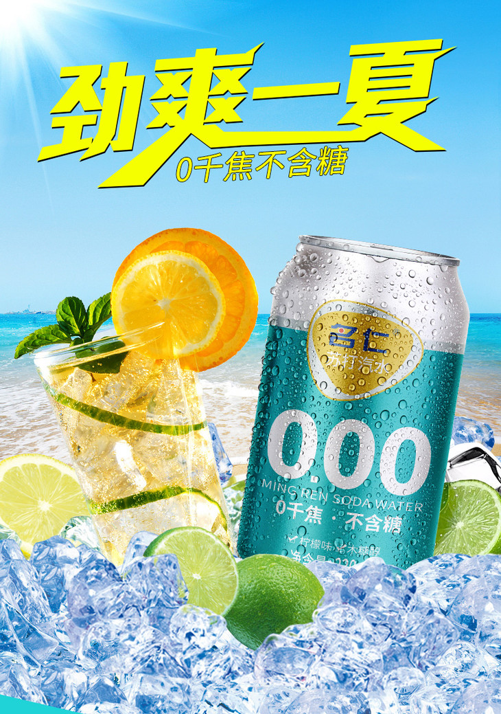 名仁苏打水苏打汽水气泡水330ml*24罐