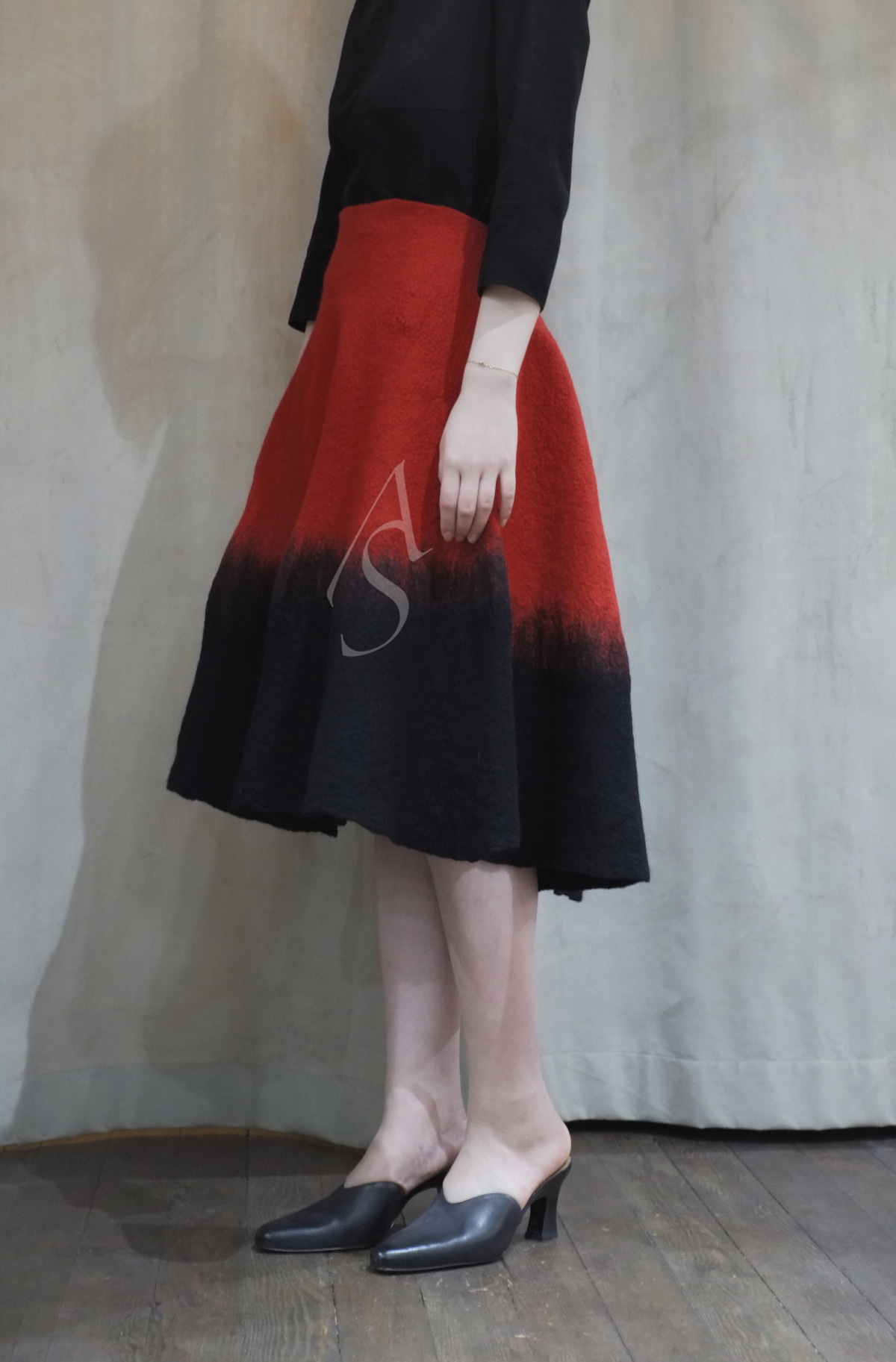 sybilla 红色细羊毛毡半裙