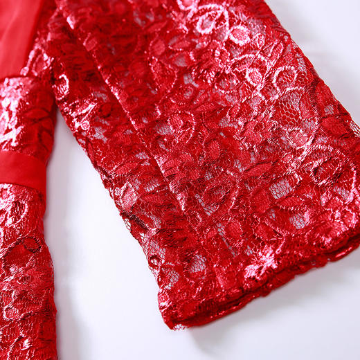 EITIE爱特爱春夏季时尚优雅圆领蕾丝拼接透视连衣裙女礼服5377018 商品图3