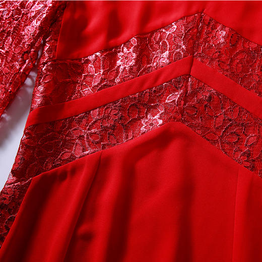 EITIE爱特爱春夏季时尚优雅圆领蕾丝拼接透视连衣裙女礼服5377018 商品图4