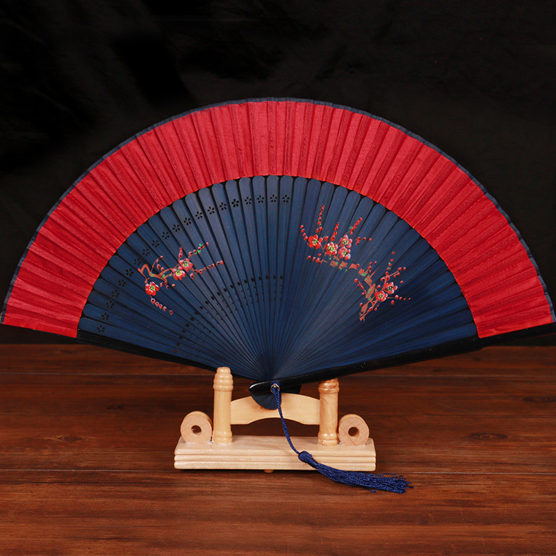 倾颜古典古风真丝折扇扇子中国风舞蹈复古扇礼品夏季乘凉折叠扇